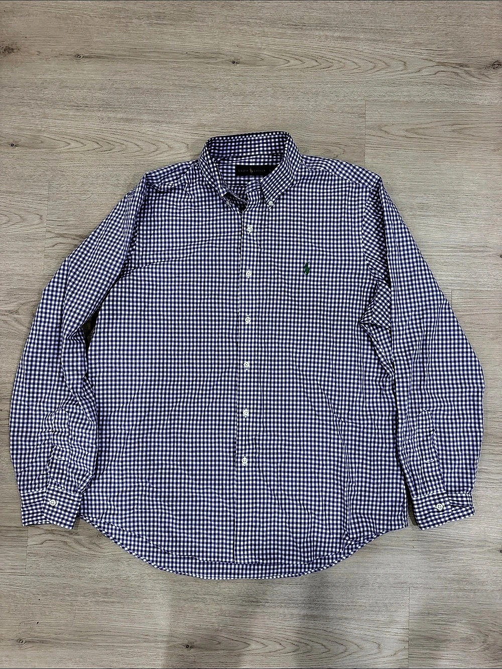 Ralph Lauren Gingham Button Down Shirt in Purple & White Size Large